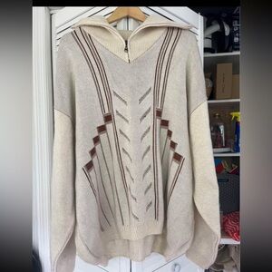 Men's Cream and Brown V-Neck Sweater